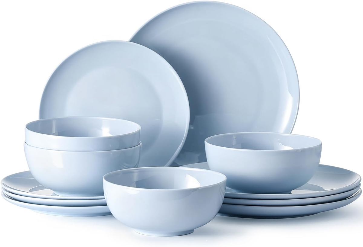 KINGSTONE Bone China Dinnerware Sets, 12-Piece Dinnerware Set for 4, Lightweight Durable, Dishwasher Safe, Tableware for Daily Use with Elegant Design