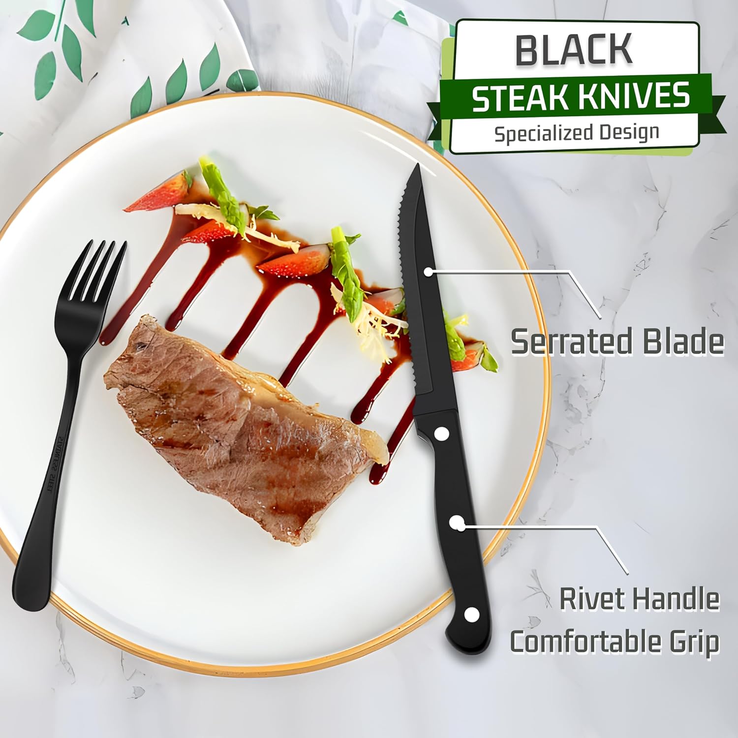 KINGSTONE 24-Piece Silverware Set for 4, 304 Stainless Steel Flatware with Steak Knives