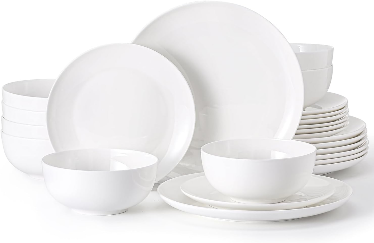 KINGSTONE Bone China Dinnerware Sets, 12-Piece Dinnerware Set for 4, Lightweight Durable, Dishwasher Safe, Tableware for Daily Use with Elegant Design