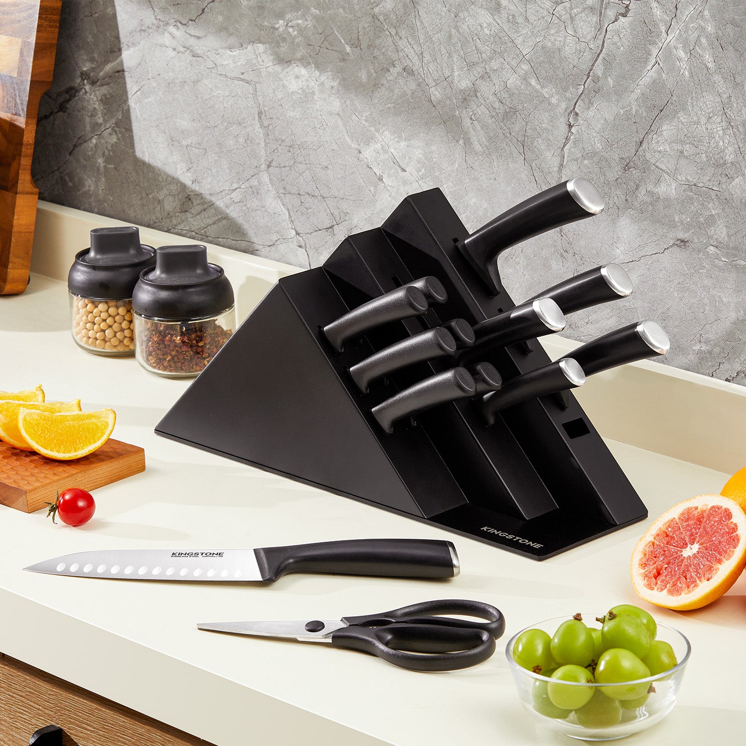 KINGSTONE 14-Piece Kitchen Knife Set with Block, High-Carbon Stainless Steel Knives Set, Ergonomic Non-Slip Handle, Professional Knife Set for Kitchen for Home Cooking & Gifting