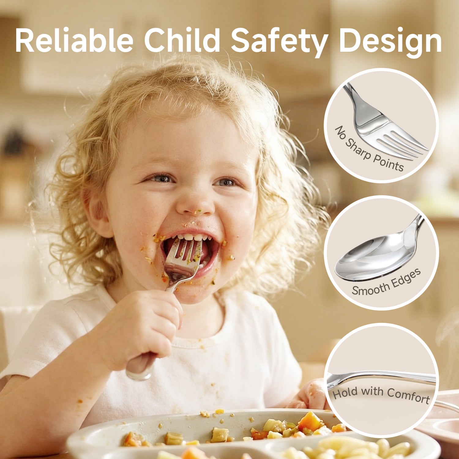 KINGSTONE Toddler Utensils Set, Forks and Spoons, 18/10 Stainless Steel Kids Silverware for Self-Feeding Training, Food-Grade Flatware Set for Traveling, Dishwasher Safe