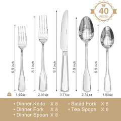 KINGSTONE Flatware Set, 18/10 Stainless Steel Silverware Set, Dishwasher Safe