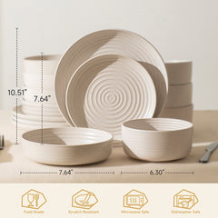 KINGSTONE 16-Piece Stoneware Plates and Bowls Sets for 4, Dinnerware Set for New Apartment Essentials, Microwave & Dishwasher Safe, Speckled White