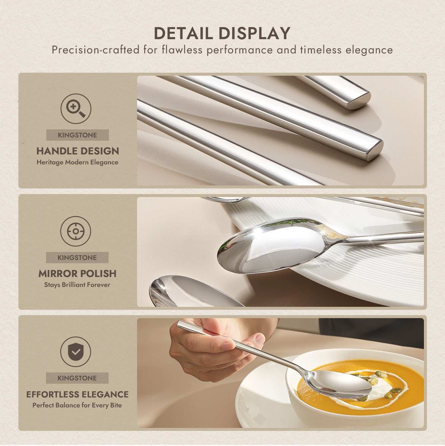 KINGSTONE Dinner Spoon Set, Tablespoons Silverware Spoons, Premium Food Grade Stainless Steel Spoons, Mirror Finish & Dishwasher Safe, Use for Kitchen, Home, Wedding, Party