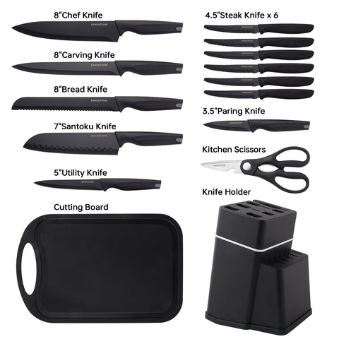 16 Piece Kitchen Knife Set with Block & Cutting Board