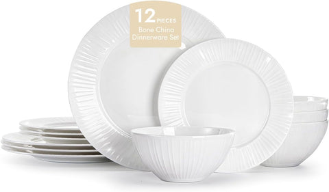 Celestia Quiet Luxury Bone China 12 Piece Dinnerware Set, Service for 4