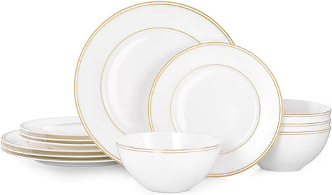 Revival Gold Trim Bone China 12 Piece Dinnerware Set, Service for 4