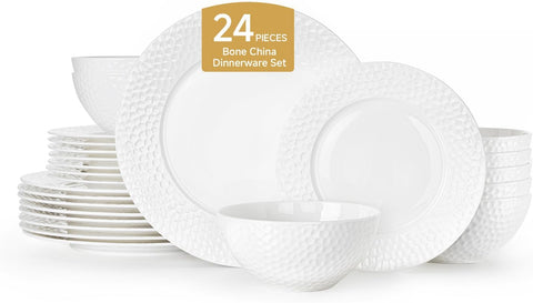Traccia Quiet Luxury Bone China 24 Piece Dinnerware Set, Service for 8