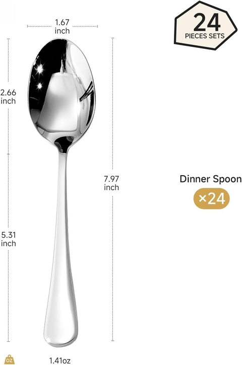 18/10 Stainless Steel Droplet Classic Set Of 24 Dinner Spoons