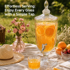 KINGSTONE 1.3 Gallon Glass Beverage Dispenser with Leak-Proof Spigot, 169 oz Extra Large Wine Decanter with Diamond-Ribbed Design & Lid for Parties, Weddings