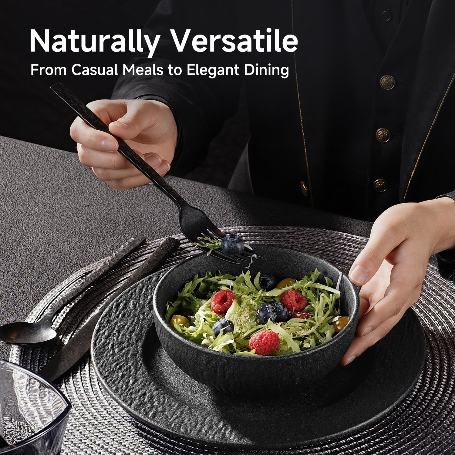 KINGSTONE Black Bowls Set, 20.4 OZ Matte Marble Pattern Premium Porcelain Soup Bowls, Ceramic Cereal Bowl Set for Salad, Dessert, Pasta, Microwave and Dishwasher Safe