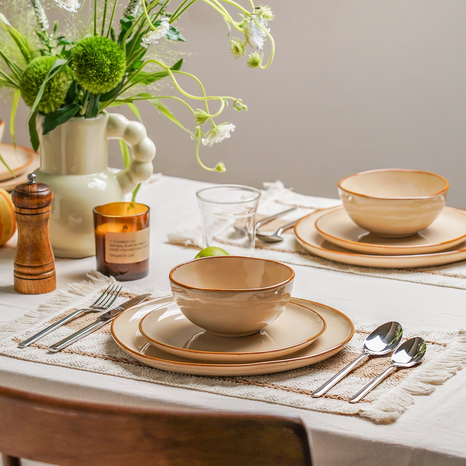 KINGSTONE Stoneware Plate Sets, Reactive Glaze Porcelain Plates with Muted Earth Tones, Rustic Ceramic Dish Set for Home Kitchen, Vintage Farmhouse Dinnerware, Microwave & Dishwasher Safe, 10.75 Inch