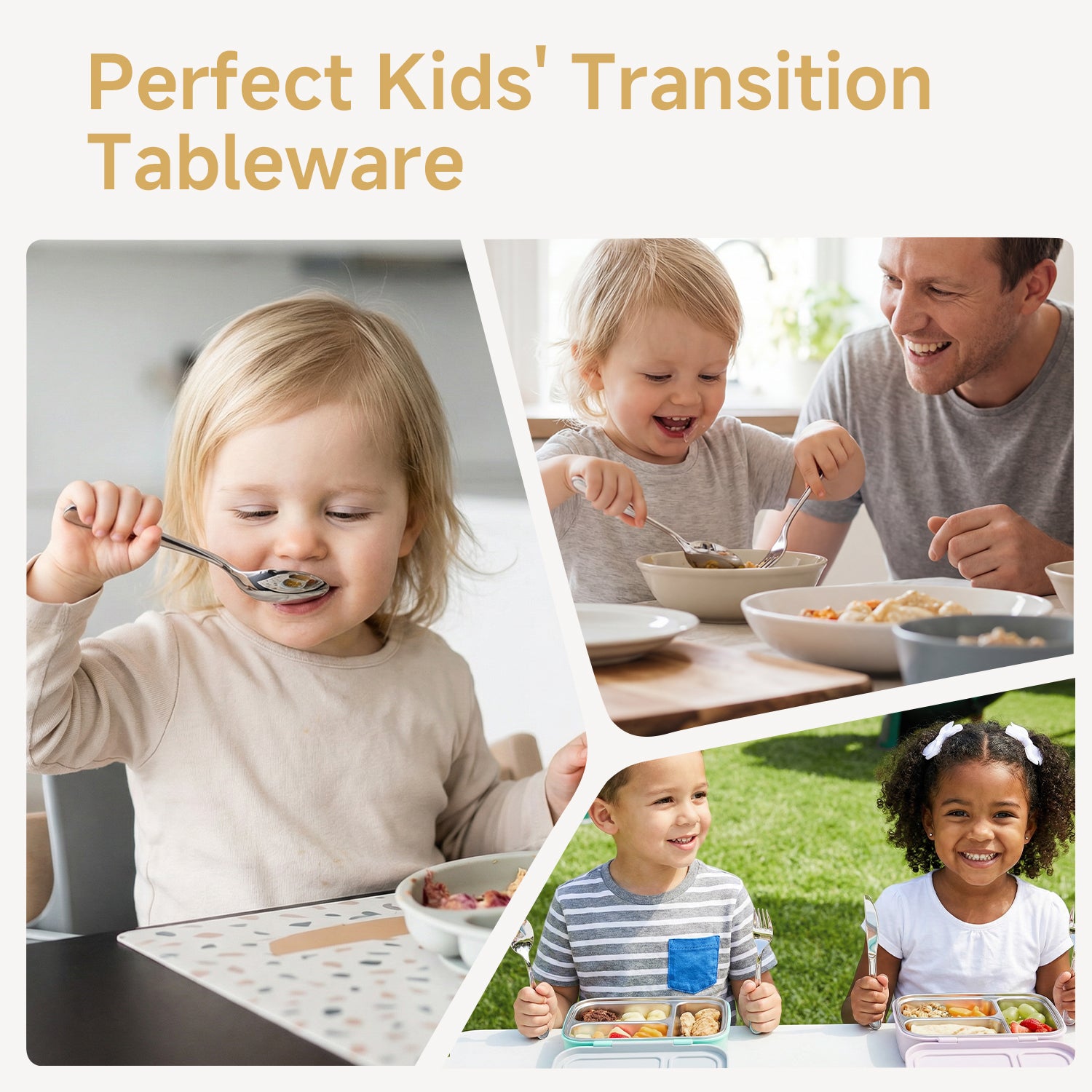 KINGSTONE Toddler Utensils Set with Case, 18/10 Stainless Steel Kids Silverware - Children Safe Small Fork & Spoon, Food-Grade Toddler Dishes, Mirror Polished, Dishwasher Safe
