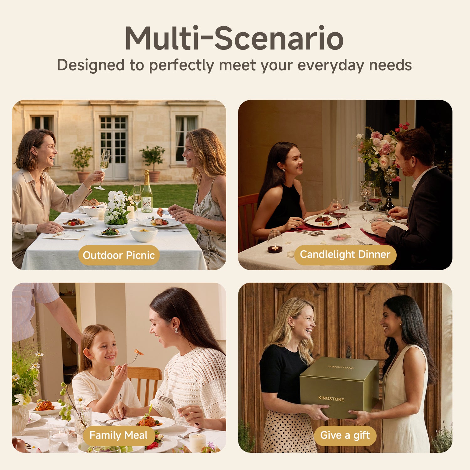 KINGSTONE Bone China Dinnerware Set, White Porcelain Tableware, Hammered Rim Plates and Bowls, Microwave and Dishwasher Safe, Elegant Dish Set for Wedding, Family & Restaurant