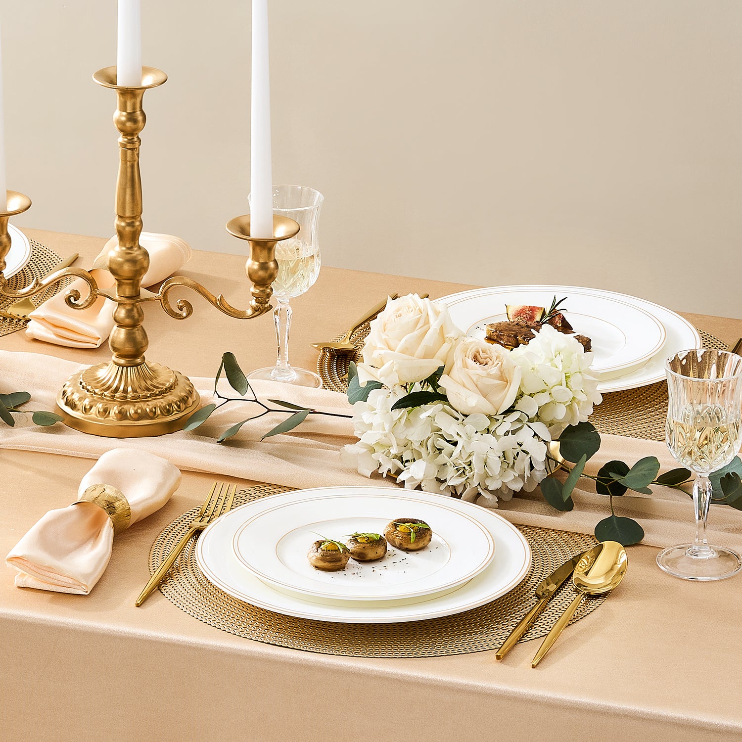 KINGSTONE Bone China Dinnerware Set, Elegant Gold Trim Ceramic Plates & Bowls, Lightweight Translucent Dish Set for Home Dining, Party & Gift