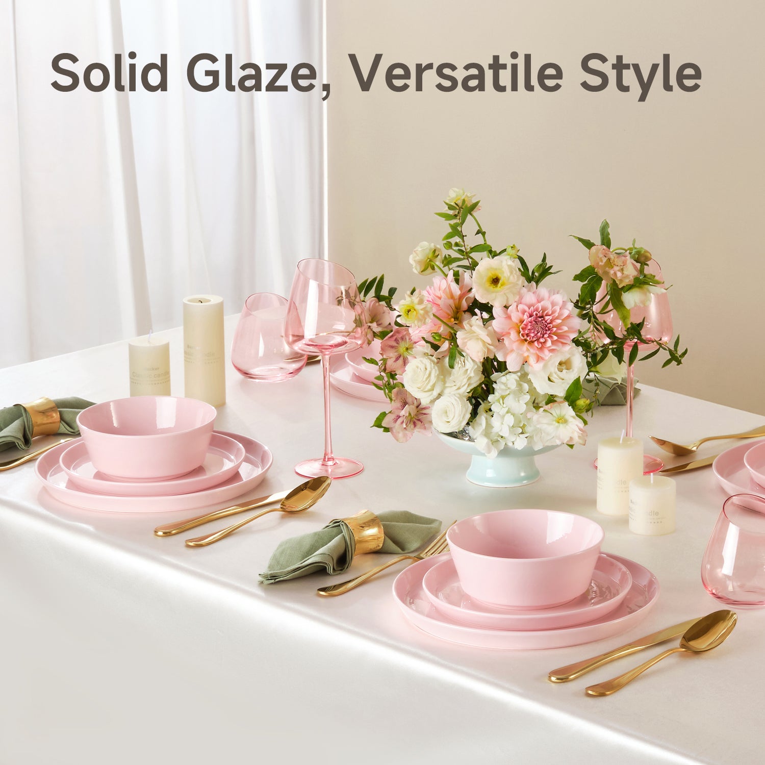 KINGSTONE Bone China Dinnerware Sets for 4, 12-Piece Lightweight Porcelain plates and bowls sets, Scratch Resistant Dish Set, Kitchen Dinner Set, for Home, Party, Gift, Microwave & Dishwasher Safe