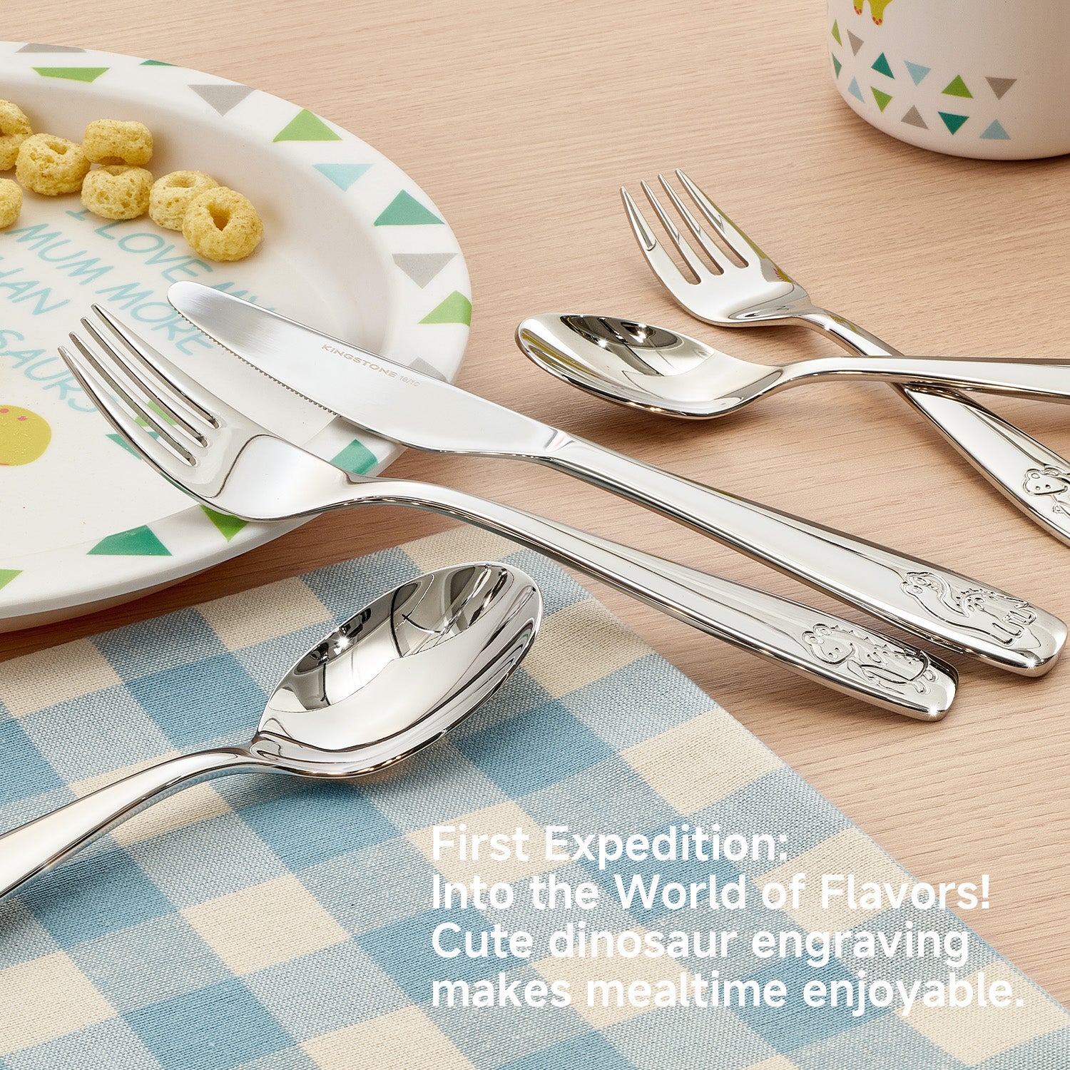 KINGSTONE Toddler Utensils Set with Case, 18/10 Stainless Steel Kids Silverware, Food-Grade Baby Spoons Self Feeding, Children Safe Forks and Spoons, Mirror Polished, Dishwasher Safe