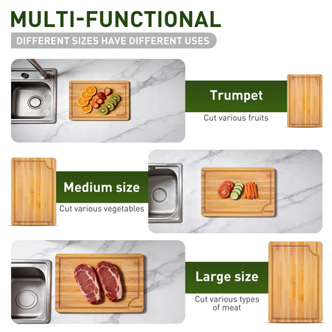 3 Piece Bamboo Cutting Board Set