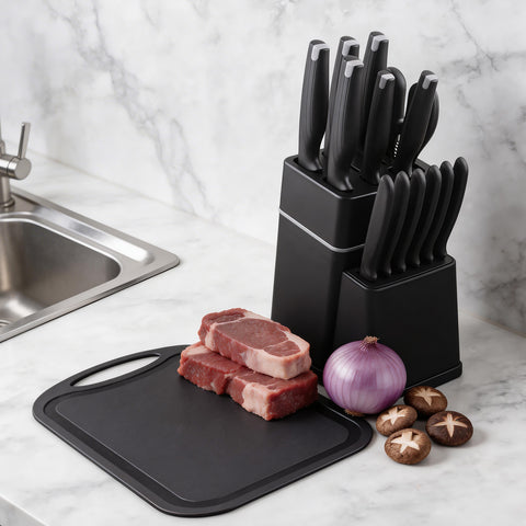 16 Piece Kitchen Knife Set with Block & Cutting Board