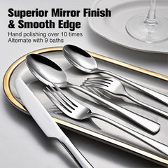 KINGSTONE Silverware Set, Forged 18/10 Stainless Steel Flatware Set, Cutlery Set Dishwasher Safe for Home, Restaurant, Wedding, Party