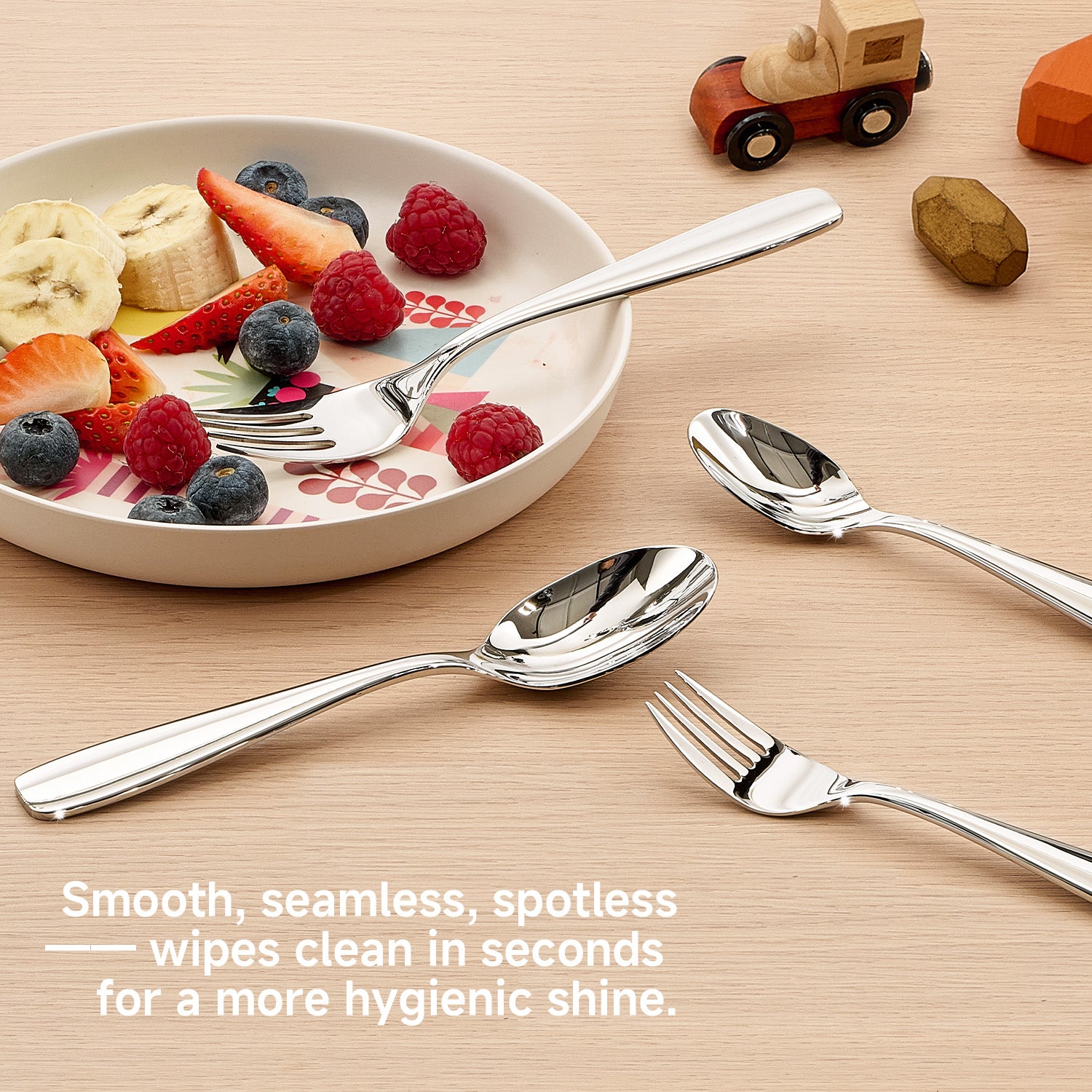 KINGSTONE Toddler Utensils Set with Case, 18/10 Stainless Steel Kids Silverware - Children Safe Small Fork & Spoon, Food-Grade Toddler Dishes, Mirror Polished, Dishwasher Safe