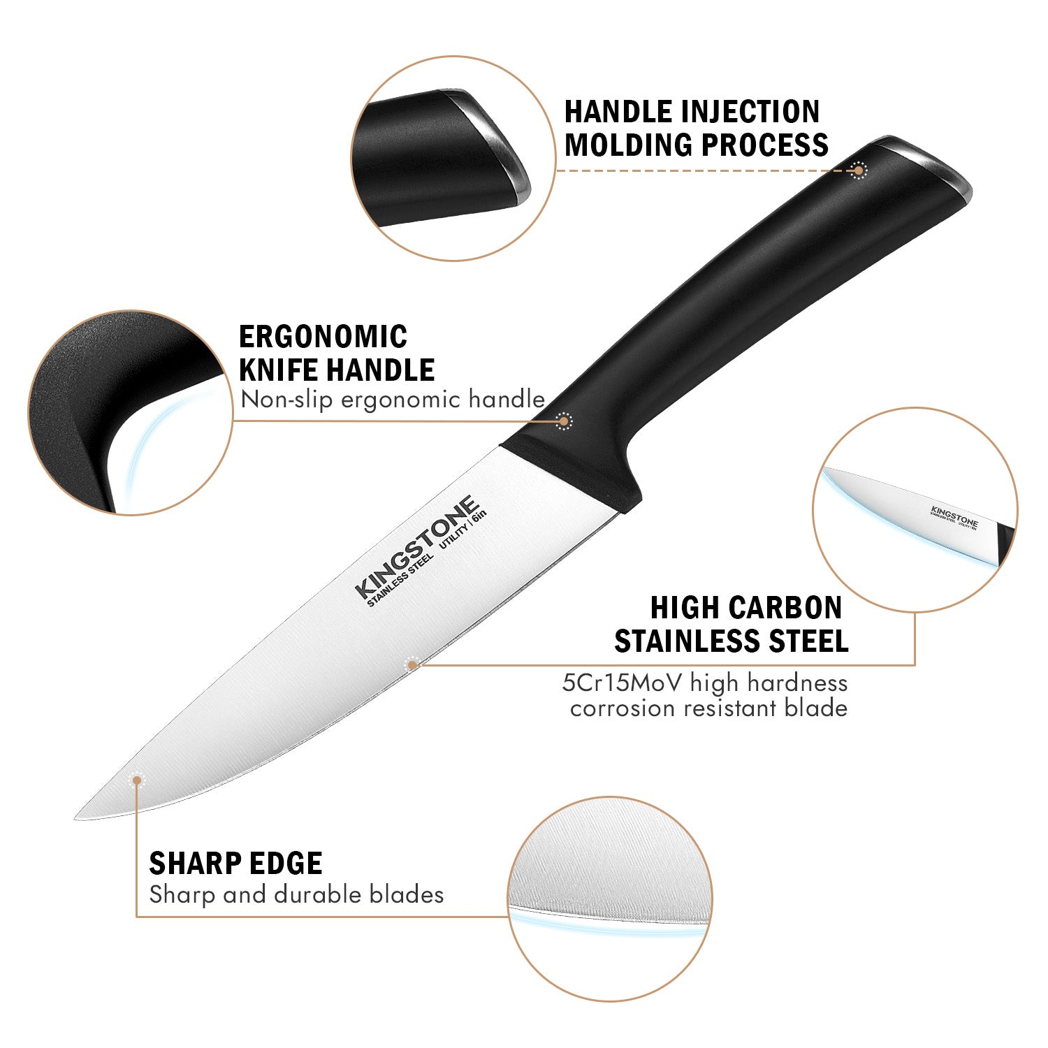 KINGSTONE 14-Piece Kitchen Knife Set with Block, High-Carbon Stainless Steel Knives Set, Ergonomic Non-Slip Handle, Professional Knife Set for Kitchen for Home Cooking & Gifting
