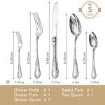 KINGSTONE Vintage Carved Silverware Set, 5-Piece 18/10 Stainless Steel Flatware