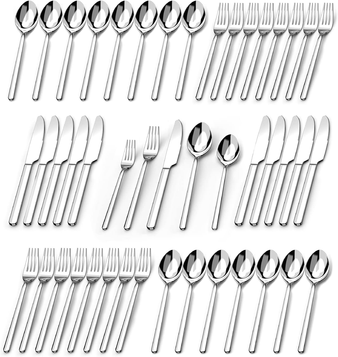 KINGSTONE Silverware Set, Flatware Set for 8, 18/10 Stainless Steel Cutlery Set Mirror Polished Modern Design Dishwasher Safe, Matte Silver
