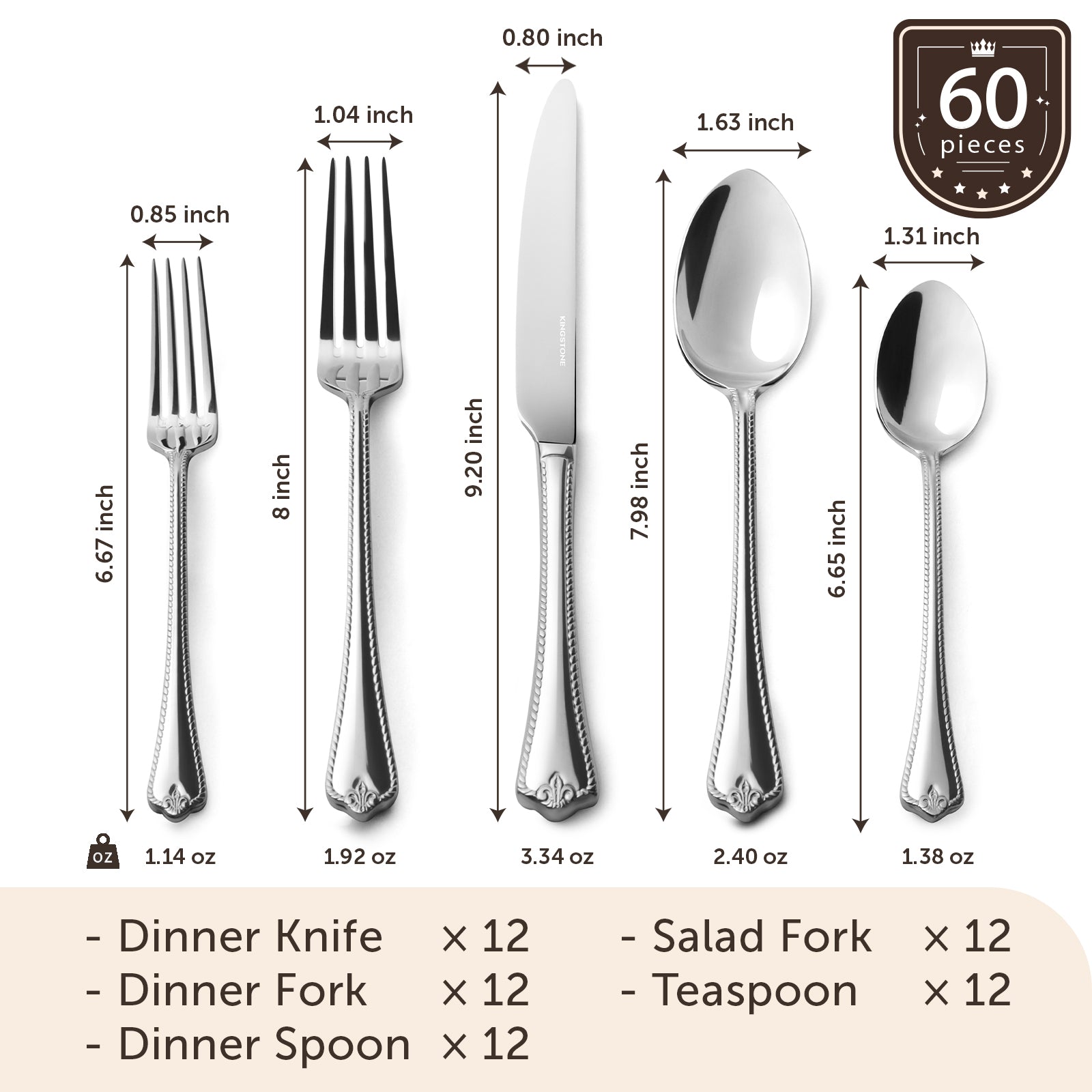 KINGSTONE Silverware Set, 20-piece 18/10 Stainless Steel Flatware Set Cutlery Set for 4, for Kitchen, Home, Wedding, Party, Mirror Polished and Dishwasher Safe, Featured Gifts