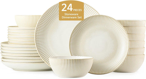 Artisan Rustic Stoneware 24 Piece Dinnerware Set, Service for 8