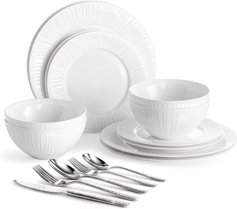 Celestia Quiet Luxury Bone China 32 Piece Dinnerware Set, Service for 4 (With Flatware)