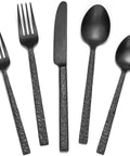 KINGSTONE 20 Pcs Black Hammered Silverware Set for 4, 18/10 Stainless Steel Heavy Duty Flatware Set, Tableware Cutlery Utensil Sets for Home Restaurant Dishwasher Safe