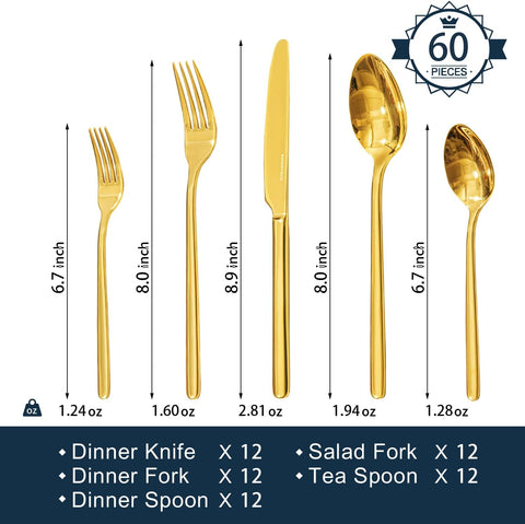 18/10 Stainless Steel 60 Piece Flatware Set, Service for 12
