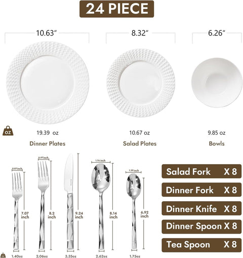 Facet Quiet Luxury Bone China 64 Piece Dinnerware Set, Service for 8 (With Flatware)