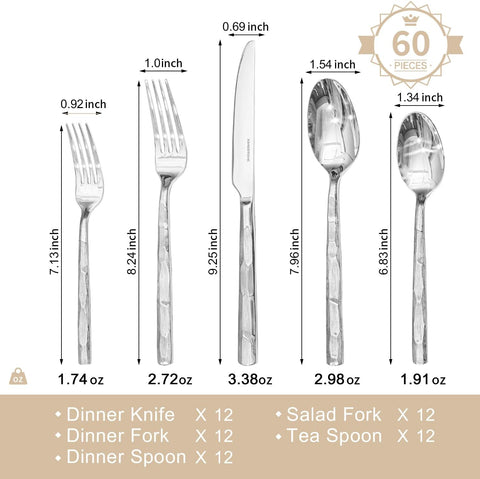 Brushed 60 Piece Flatware Set, Service for 12