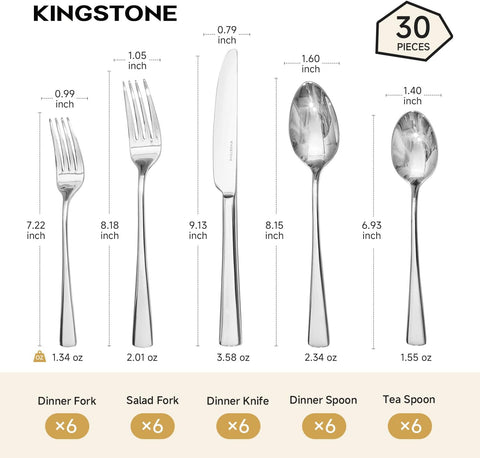 18/10 Stainless Steel Classic 30 Piece Flatware Set, Service for 6