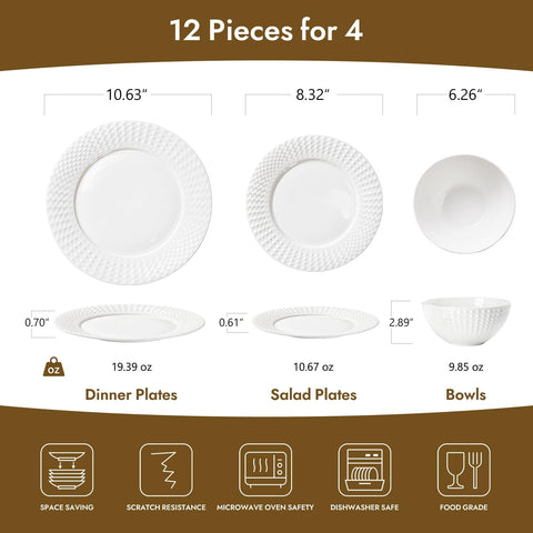 Facet Quiet Luxury Bone China 12 Piece Dinnerware Set, Service for 4