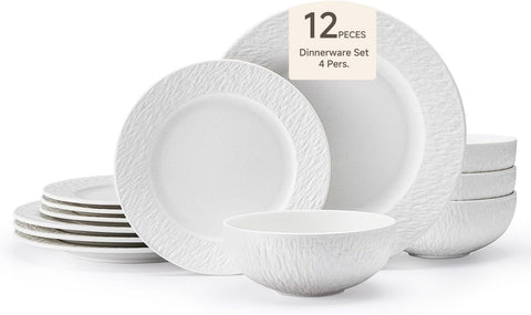 Obsidian Matte Marble 12 Piece Dnnerware Set, Service for 4