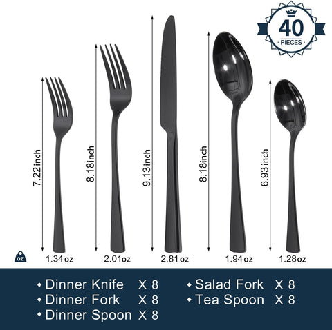 18/10 Stainless Steel Classic 40 Piece Flatware Set, Service for 8