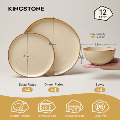 Atelier Handcrafted Rustic 12 Piece Dinnerware Set, Service for 4