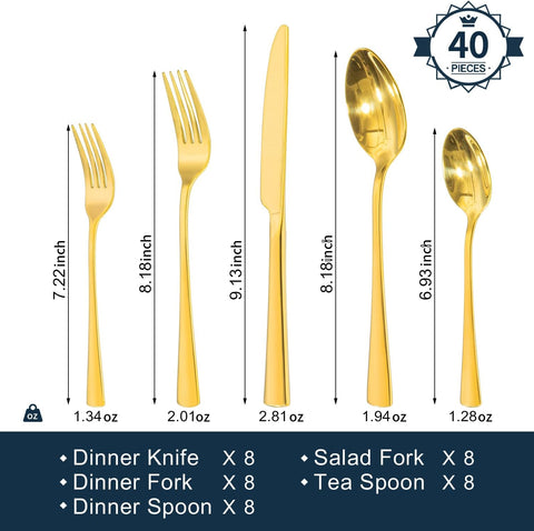 18/10 Stainless Steel Classic 40 Piece Flatware Set, Service for 8