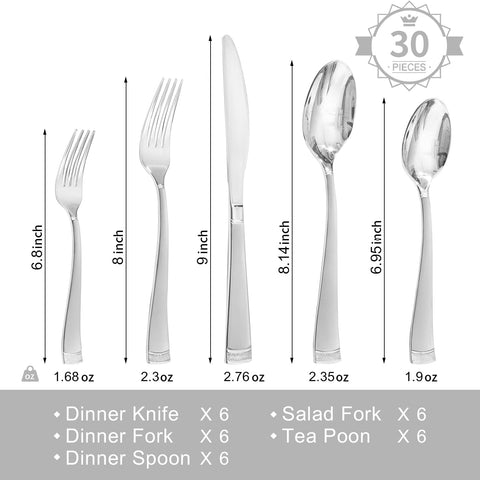 Bead Edge 30 Piece Flatware Set, Service for 6