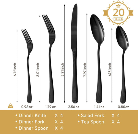 Classic Round 18/10 Stainless Steel 20 Piece Flatware Set, Service for 4