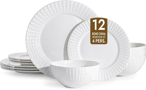 Facet Quiet Luxury Bone China 12 Piece Dinnerware Set, Service for 4