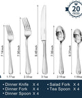 Silverware Set for 4, 20 Piece Stainless Steel Flatware Cutlery Utensil Set | KINGSTONE Heavy Duty Utensils, Modern Design, Mirror Polished Knives Fork and Spoon,Dishwasher Safe for Wedding Housewarming