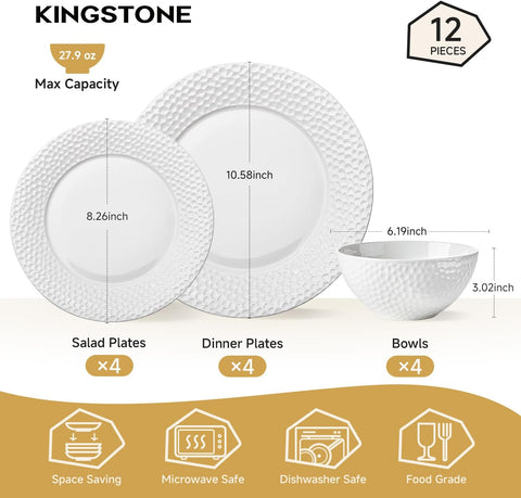 Traccia Quiet Luxury Bone China 12 Piece Dinnerware Set, Service for 4