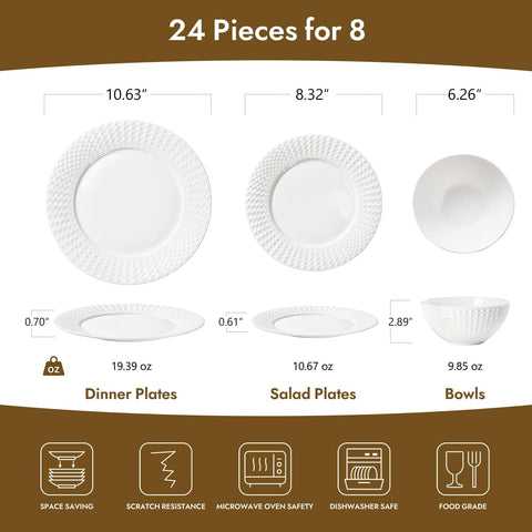 Facet Quiet Luxury Bone China 24 Piece Dinnerware Set, Service for 8