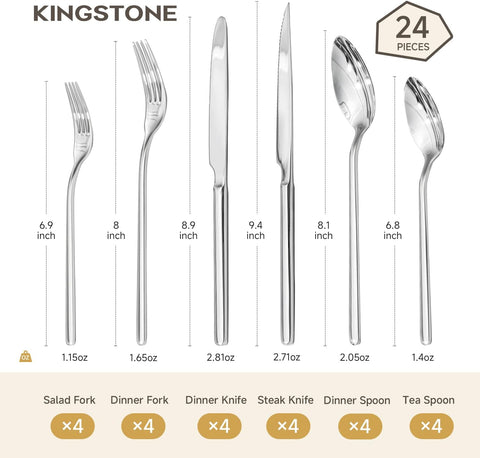 18/10 Stainless Steel 24 Piece Flatware Set, Service for 4