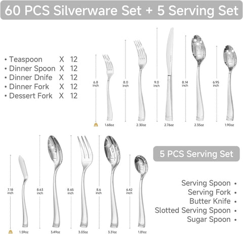 Bead Edge 65 Piece Flatware Set, Service for 12