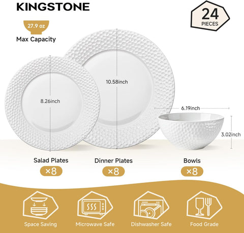 Traccia Quiet Luxury Bone China 24 Piece Dinnerware Set, Service for 8